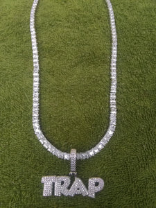 Gold or White Gold filled 3 mm tennis chain and iced out pendant