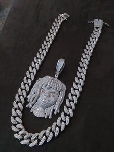 New🌠Big Drip 18mm 💦💎 14k white gold Iced Out plated Cuban link Chain and Pendant set