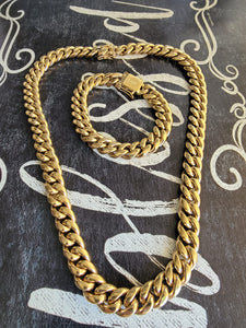 12mm 14k or 18k gold plated Miami Cuban link chain and bracelet set