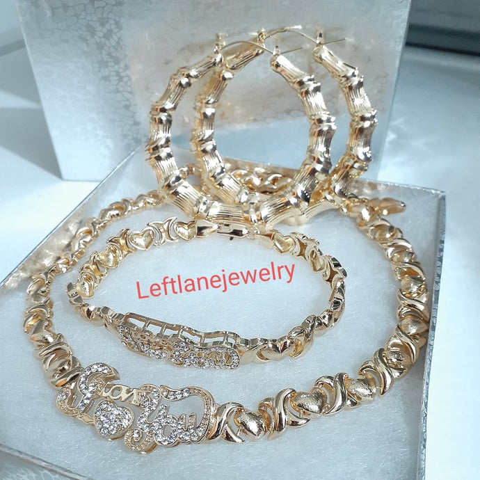 14k Gold Filled Womens I LOVE You xoxo necklace bracelet and earrings💖 X&o Hugs and Kisses Full Set Chain And Bracelet