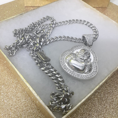 White Gold plated 6mm Cuban Link Chain and Pendant