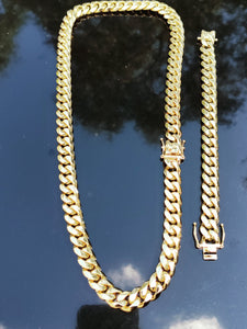 12mm 14k gold plated Flat Miami Cuban link chain and bracelet set