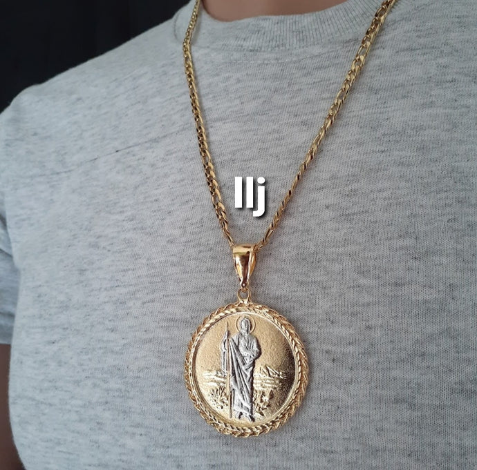 14k Gold Plated 3mm Figaro link chain and pendant  set