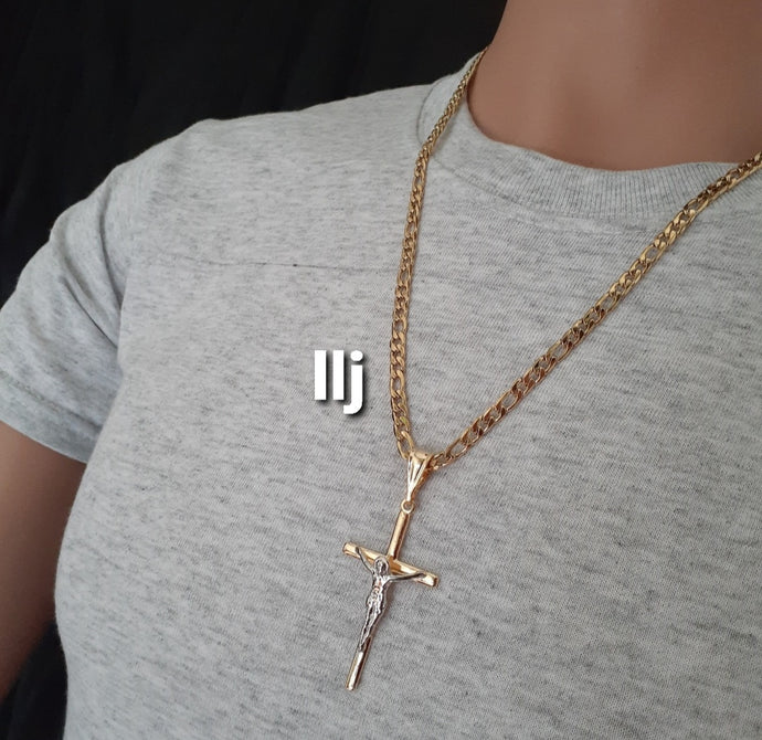 14k Gold Plated 3mm Cuban link chain and pendant  set