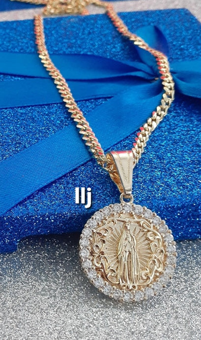 14k Gold Plated 3mm Cuban link chain and pendant  set